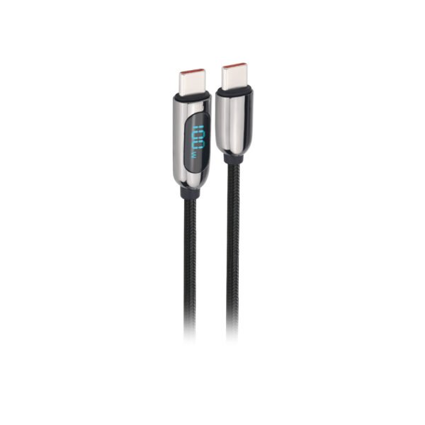 CABLE TECNOLAB TIPO C A TIPO C, 100W, DISPLAY LED, TRENZADO, 2 METROS.
