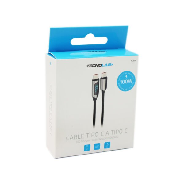 CABLE TECNOLAB TIPO C A TIPO C, 100W, DISPLAY LED, TRENZADO, 2 METROS. - Imagen 2
