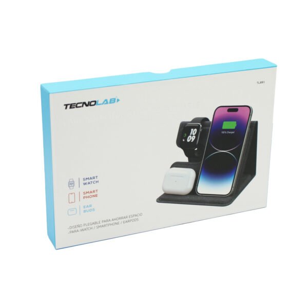 CARGADOR TECNOLAB 3 EN 1 INALAMBRICO PREGABLE PARA IPHONE (15W), APPLE WATCH (2.5W) Y AIRPODS (5W) - Imagen 3