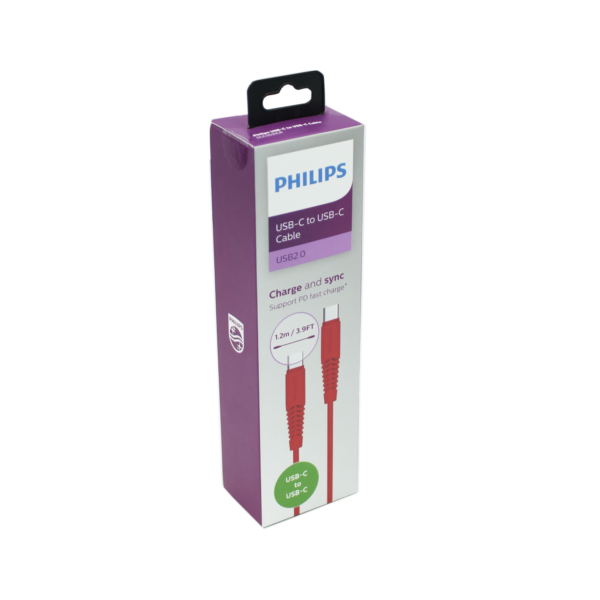 CABLE USB-C A USB-C, 1.2M PHILIPS, COLOR NEGRO, SINCRONIZACION Y CARGA, CONECTOR USB TIPO C PARA CARGA RAPIDA, USB 2. RED - Imagen 2