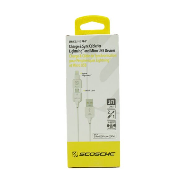 CABLE USB A LIGHTNING Y MICRO USB (2 EN 1), CARGA Y DATOS, 1M, VELOCIDAD RAPIDA, RESISTENTE.