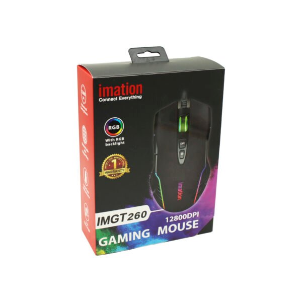 MOUSE IMATION IMGT260, 12800 DPI, 10M CLICKS, RGB LED 11 MODOS, 7 BOTONES, CABLE 1.7M, CONECTOR USB ORO. - Imagen 2