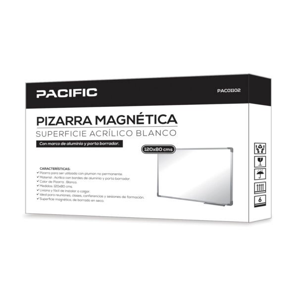 PACK DE 6 PIZARRAS MAGNETICAS BLANCA PACIFIC 120X80 CM, ACRILICO CON BORDES DE ALUMINIO, INCLUYE BORRADOR. - Imagen 5