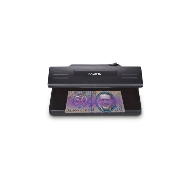 DETECTOR ULTRAVIOLETA PARA BILLETES FALSOS PACIFIC, LUZ UV 365NM, CONSUMO 4W, FUNCIONA CON 4 PILAS AA.