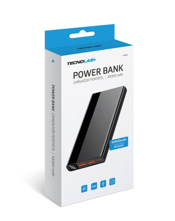 POWER BANK TECNOLAB, BATERIA LITIO 10000MAH, PD 22.5W, PROTECCION SOBRECARGA, AMPLIA COMPATIBILIDAD. BLACK - Imagen 3