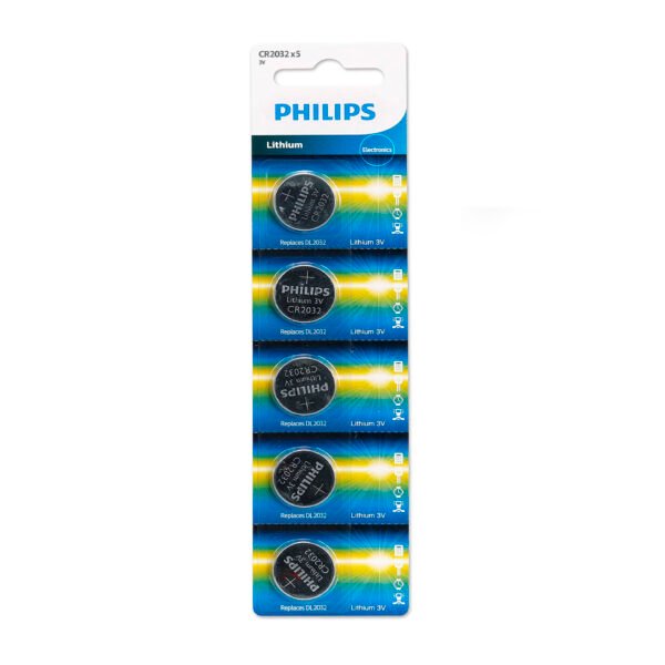 PILAS PHILIPS DE LITIO CR2032 -  3V - TIRA DE 5 UNIDADES