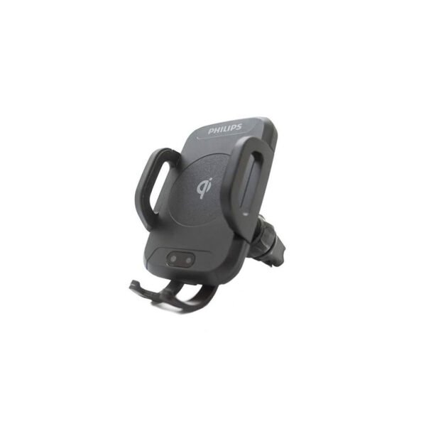 SOPORTE PHILIPS PARA AUTO CON CARGADOR INALAMBRICO, BRAZOS AUTOAJUSTABLES, GIRA 360°, SENSOR INFRARROJO, CARGA QI, INCLUYE CABLE.