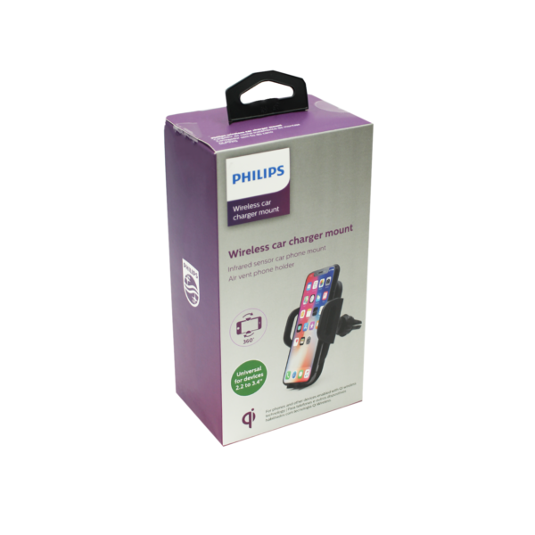 SOPORTE PHILIPS PARA AUTO CON CARGADOR INALAMBRICO, BRAZOS AUTOAJUSTABLES, GIRA 360°, SENSOR INFRARROJO, CARGA QI, INCLUYE CABLE. - Imagen 4