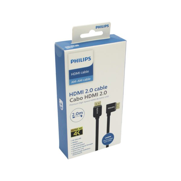 CABLE HDMI 2.0 PHILIPS 4K, ALTA VELOCIDAD 90°, 1.5M, CONEXION TV A RECEPTOR AV, SONIDO ENVOLVENTE. 2MT. - Imagen 3