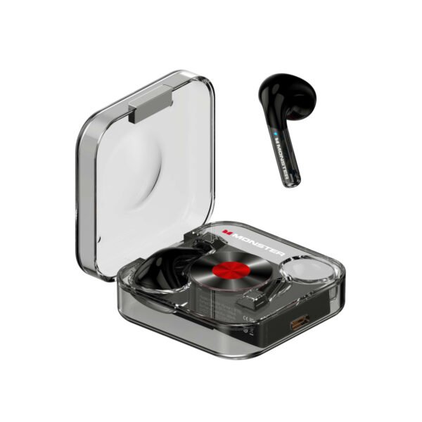 AUDIFONOS MONSTER, BLUETOOTH 5.2, MANOS LIBRES, 20H, RESISTENTES A SALPICADURAS, ESTUCHE DE CARGA. BLACK